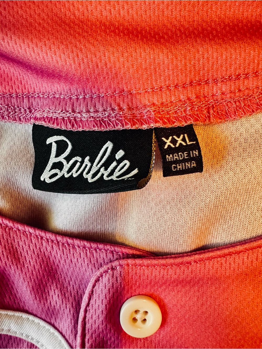 Barbie‎ Pink Baseball Jersey 💕 XXL Button-Up Pinstripe Graphic Top - Picture 3 of 5